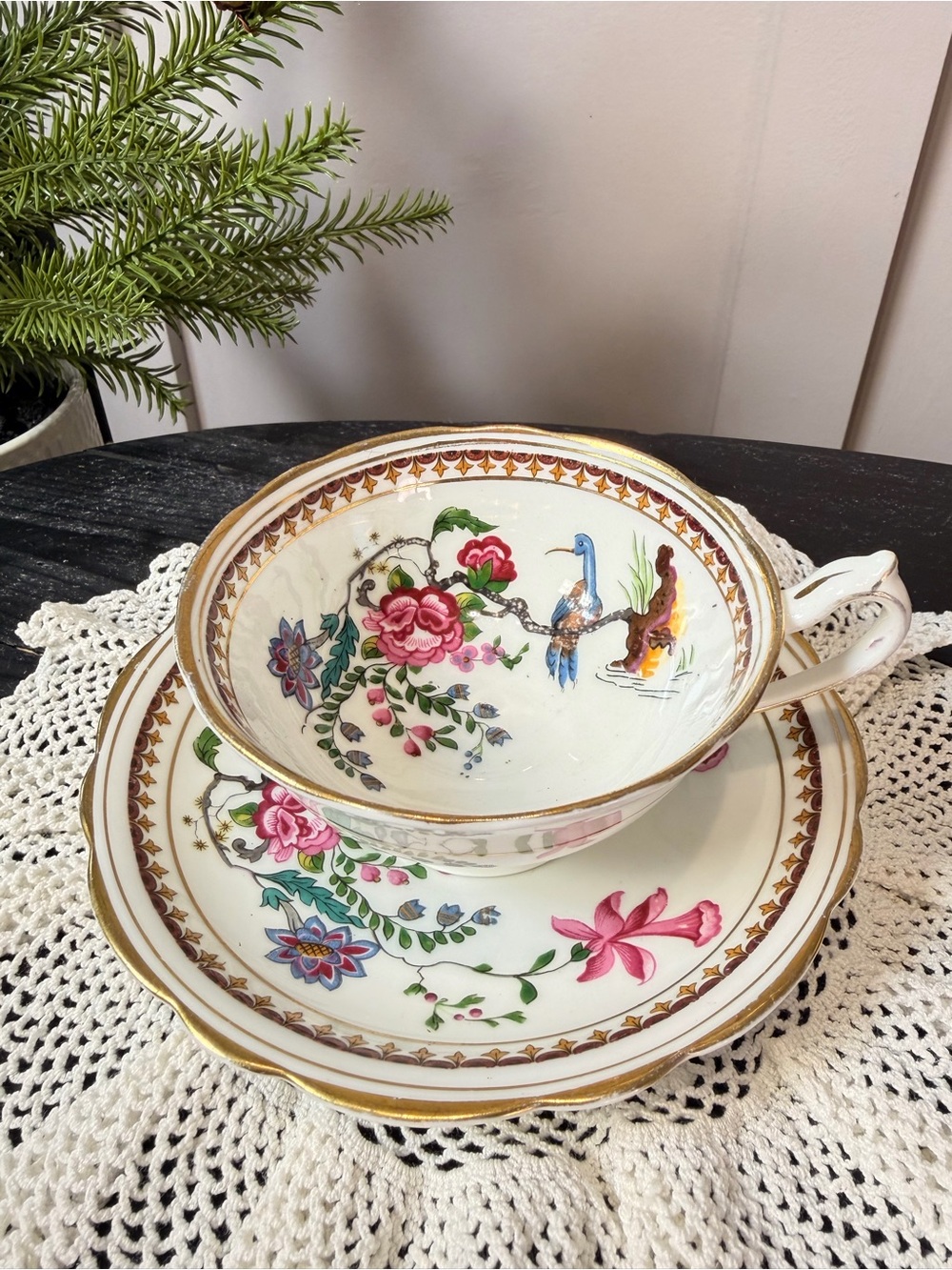 Vintage Paragon Fine Bone China Tea Cup and Saucer: Bird in Paradise